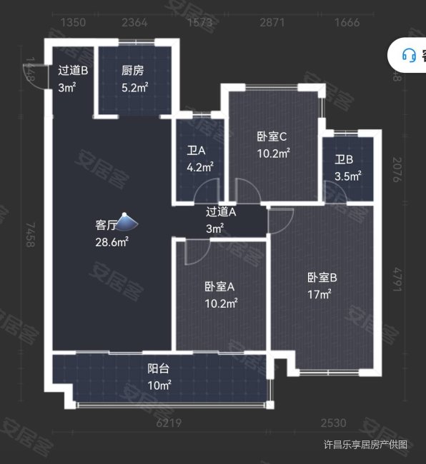 万盛幸福里3室2厅1卫121.35㎡南北67万