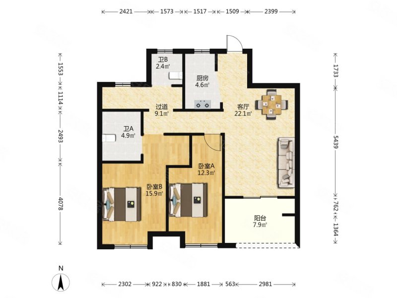 杭房悦东方(公寓住宅)二手房,107万,3室2厅,2卫,97.