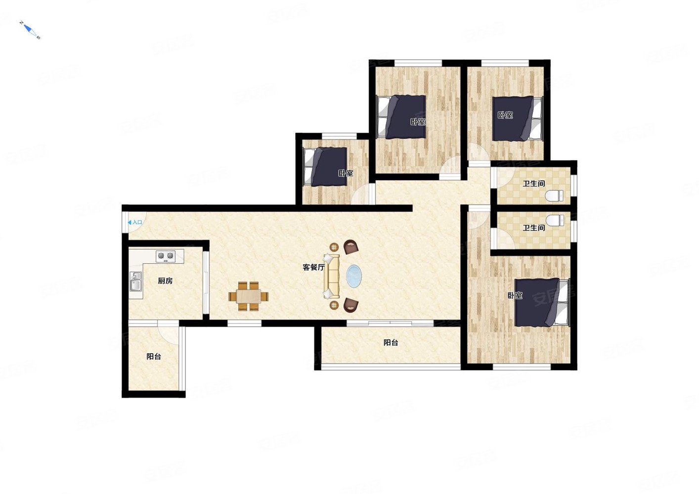 富豪三里花城3室2厅2卫115.42㎡南北182万