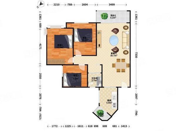 桃源村(三期)3室2厅1卫89㎡东南720万