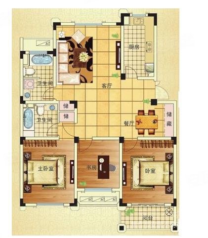 锦祥花园3室2厅2卫133㎡南72.8万