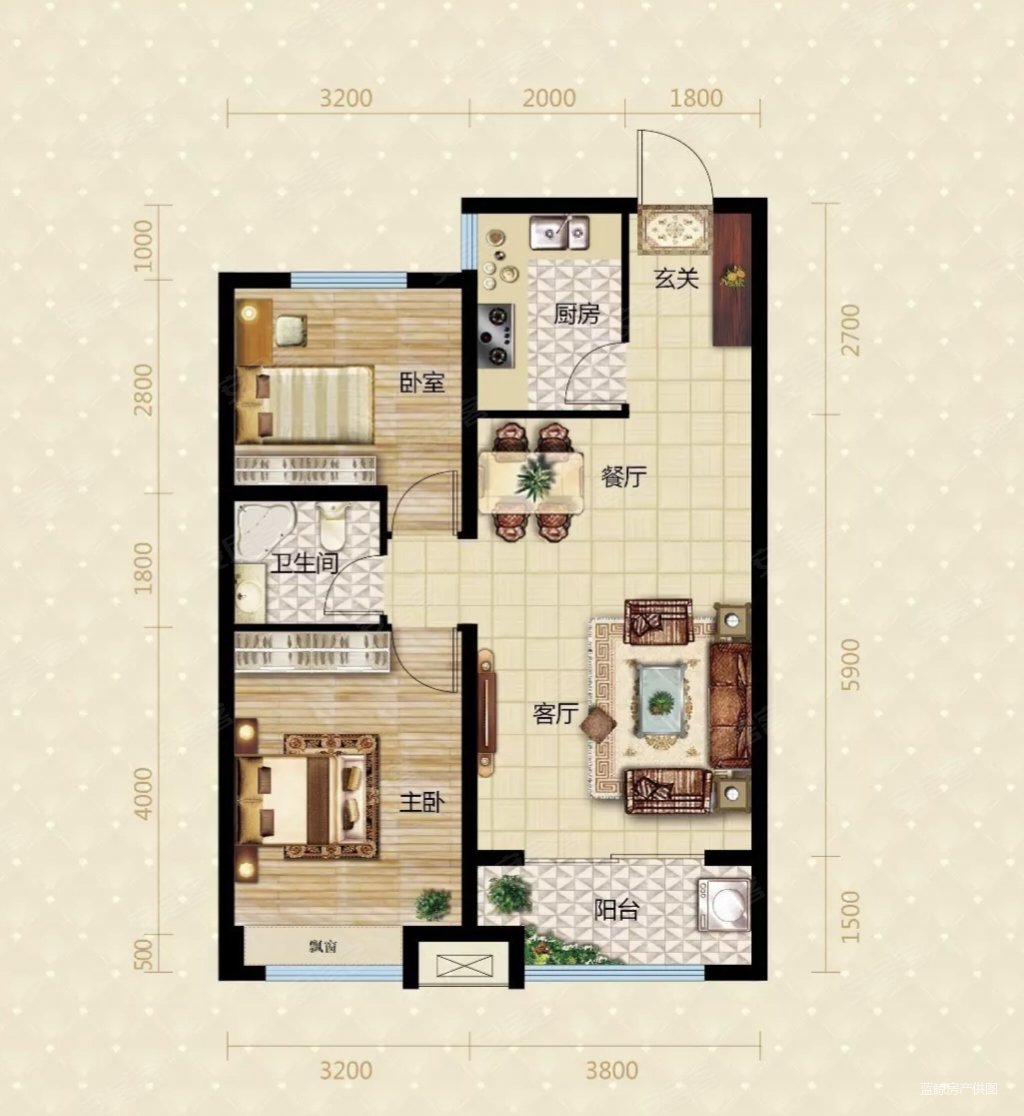 百合御景城东区2室2厅1卫90㎡南63万