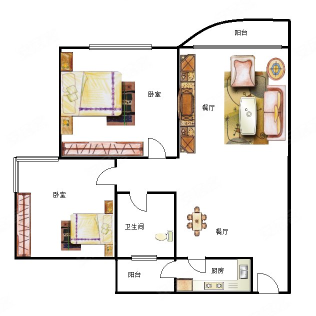 保利凤翔花园2室2厅1卫88.77㎡南北125万