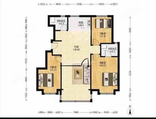 中建壹方九里宸澜华庭3室2厅2卫110㎡南北175万