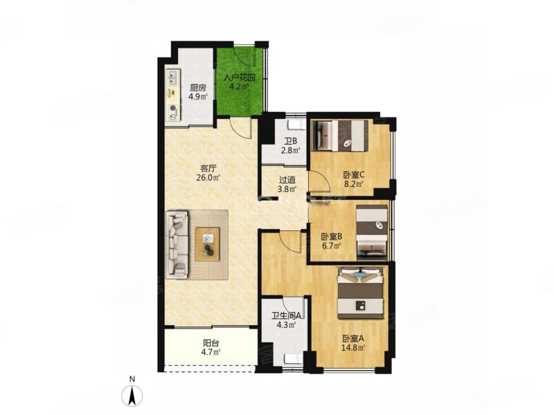 精装修 朝南 有电梯 中间楼层 双卫格局 商品住宅,碧桂园凤凰湾星钻苑
