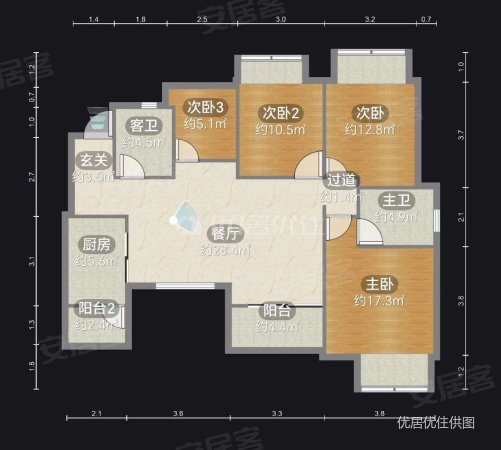 枫香桂园4室2厅2卫134.86㎡南北90万