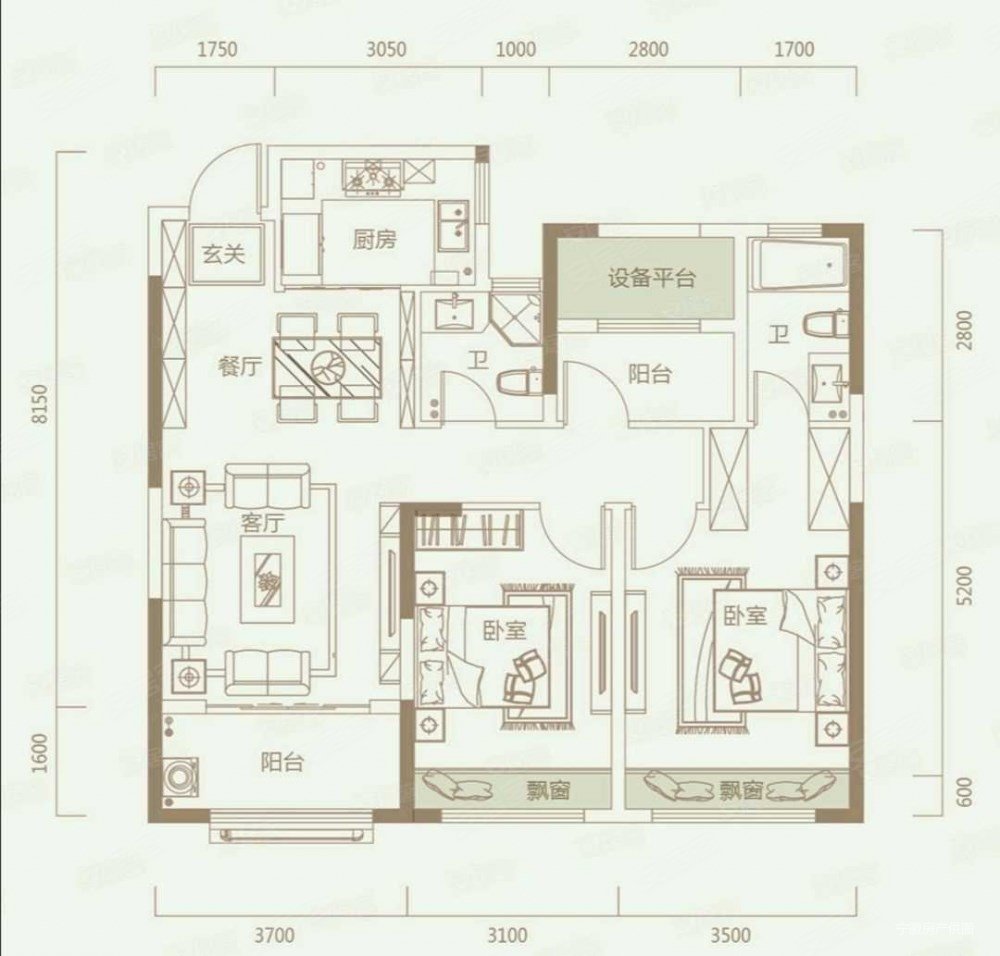 信达公园里3室2厅2卫106.48㎡南北345万