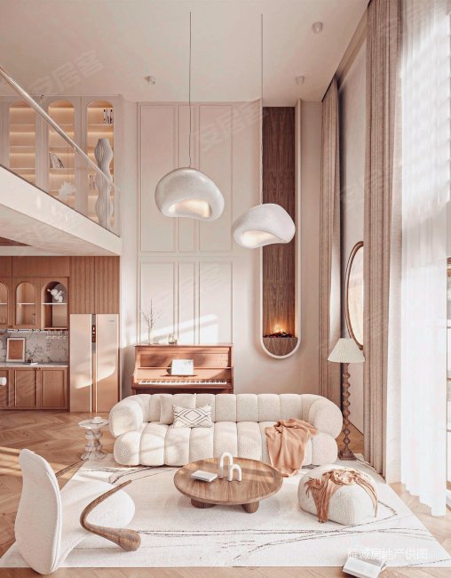 金融城正看双子塔装修6米跃层轻奢小户家具家电全带