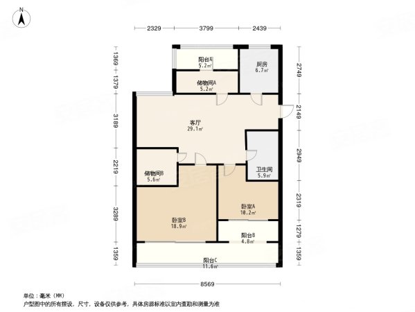 日月明园3室2厅2卫115.35㎡南北226.8万