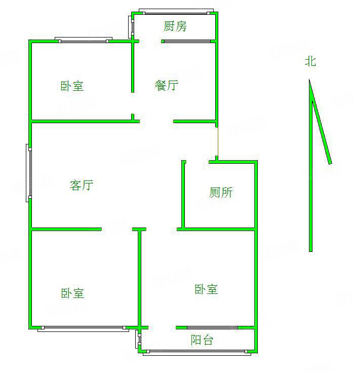 外贸局宿舍3室2厅1卫98㎡南北68万