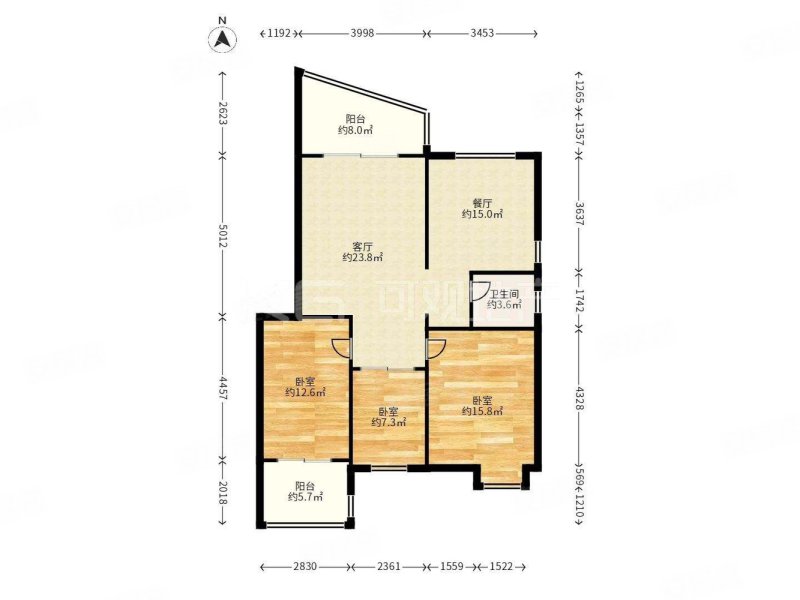 中庚城三期高层东端头丨产权98平公摊小丨三房朝南丨南北通透