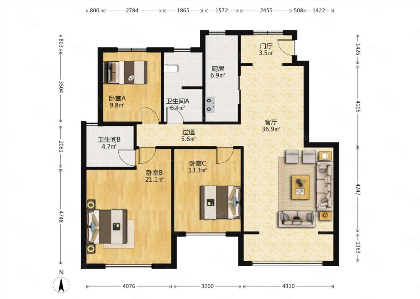 正商智慧城睿园3室2厅2卫128.83㎡南145万
