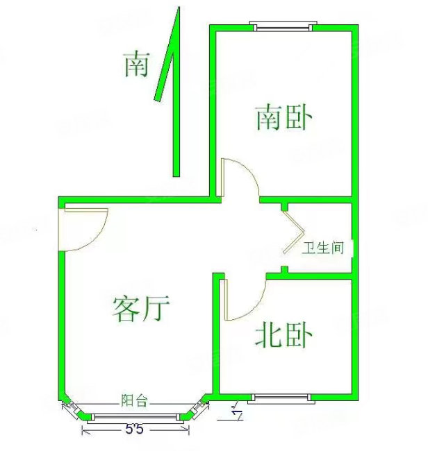 东驿小区西区2室1厅2卫57㎡南北16.5万