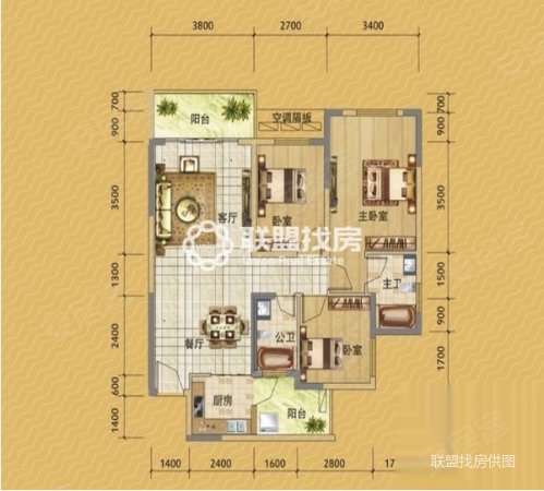 豪港华庭3室2厅2卫82.95㎡南54万