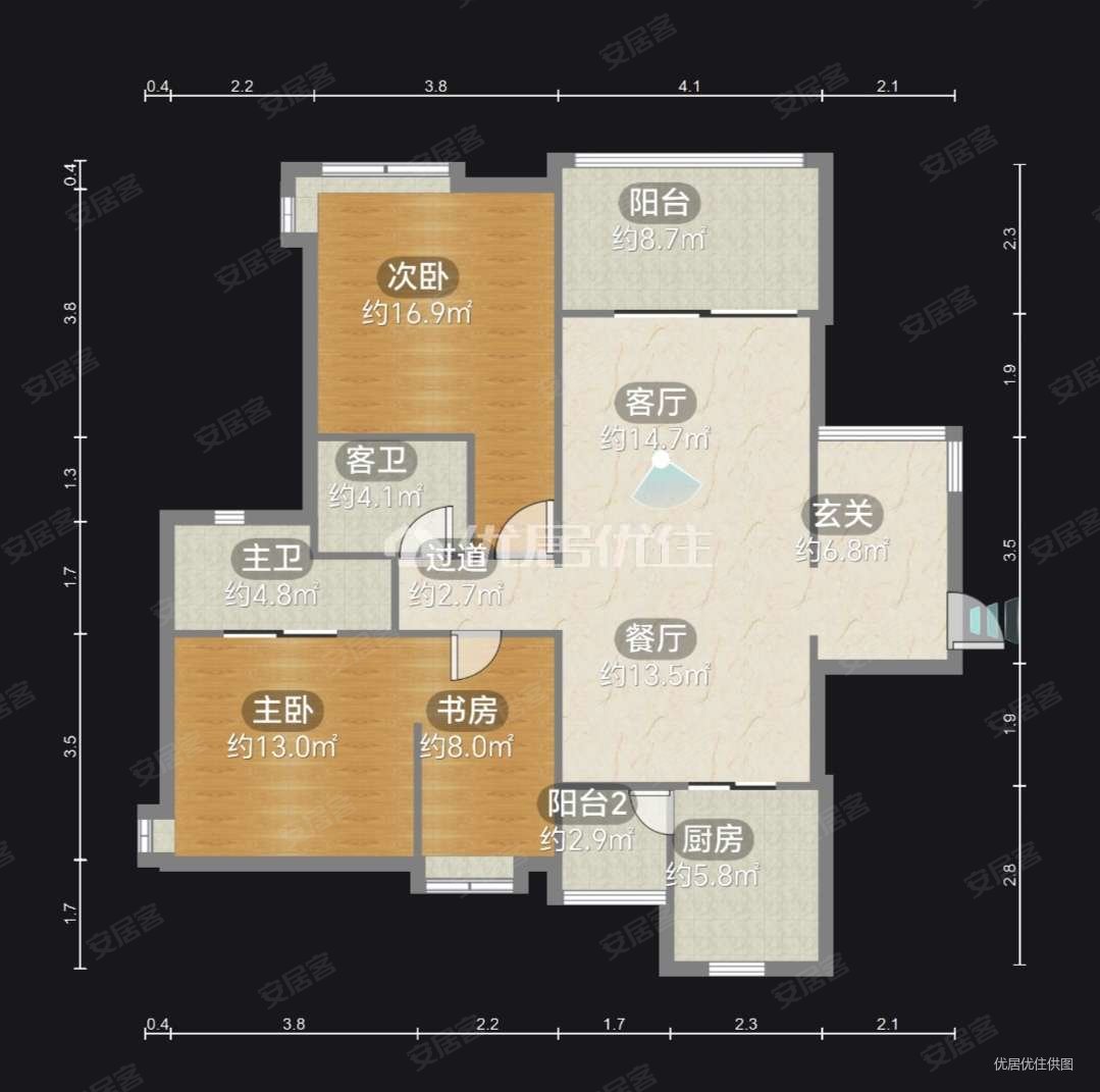 新星园3室2厅2卫123㎡南北75万