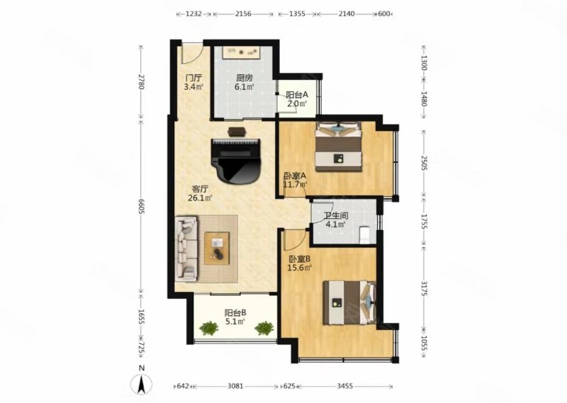 拎包入住,仨地铁 随时看,南城都汇汇尚园二手房,225万,2室2厅,1卫,87.