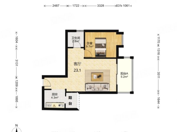 华府西苑1室1厅1卫59.91㎡西179万