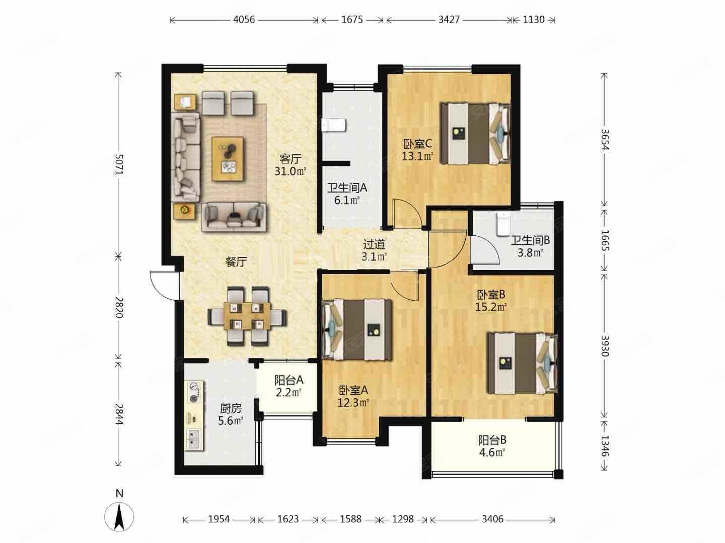 盛世观邸二期3室2厅2卫131㎡南北75万