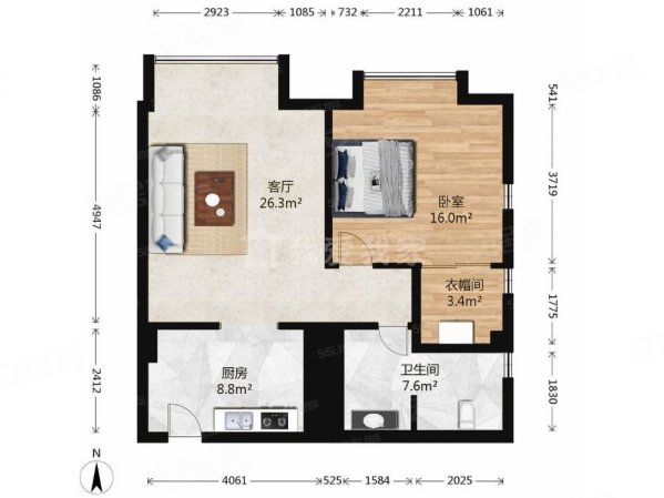 博雅国际中心1室1厅1卫99.56㎡北520万