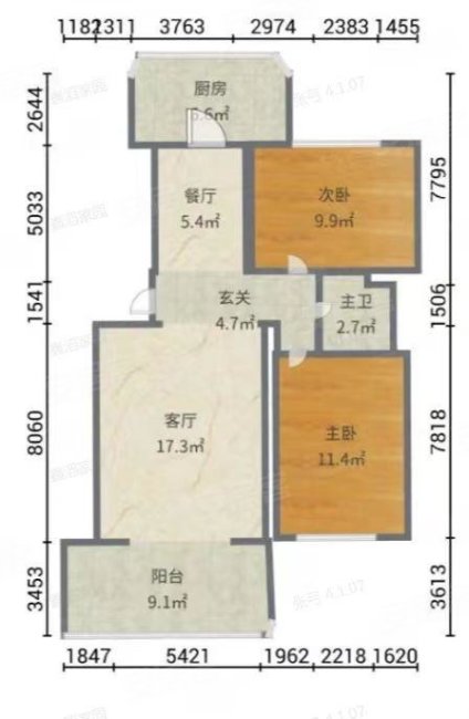 中央郡一期2室2厅1卫73㎡南70万