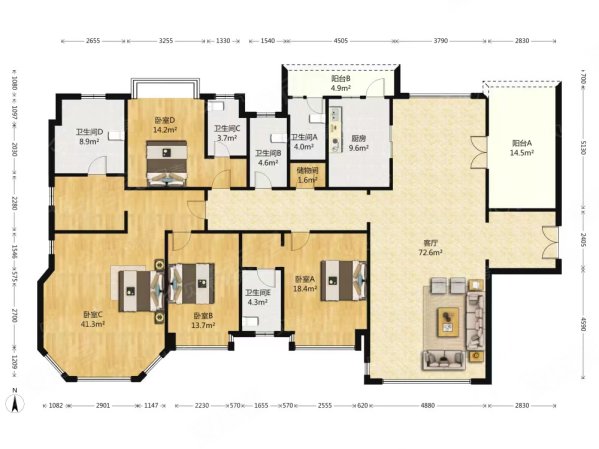 恒大金碧天下5室2厅4卫266.11㎡南北340万