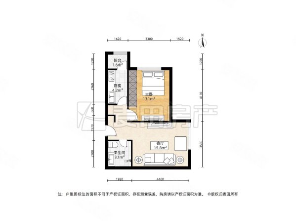 富力桃园(C区)1室1厅1卫63.47㎡东北448万