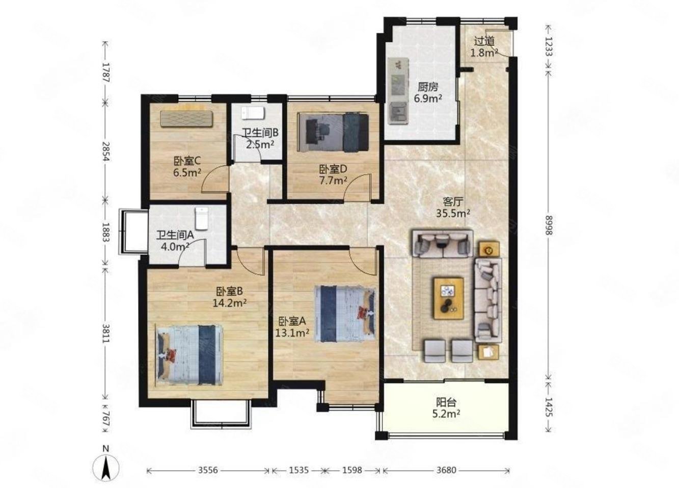 银城蓝溪郡4室1厅2卫124.1㎡南北170万