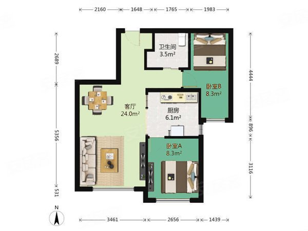 2室1厅1卫  电梯房 精装修75平米出租房源真实图片