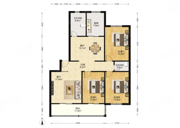 福安花园3室2厅2卫131㎡南97万