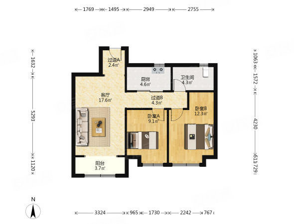 中建锦绣城一期睿园2室2厅1卫86㎡南北97万