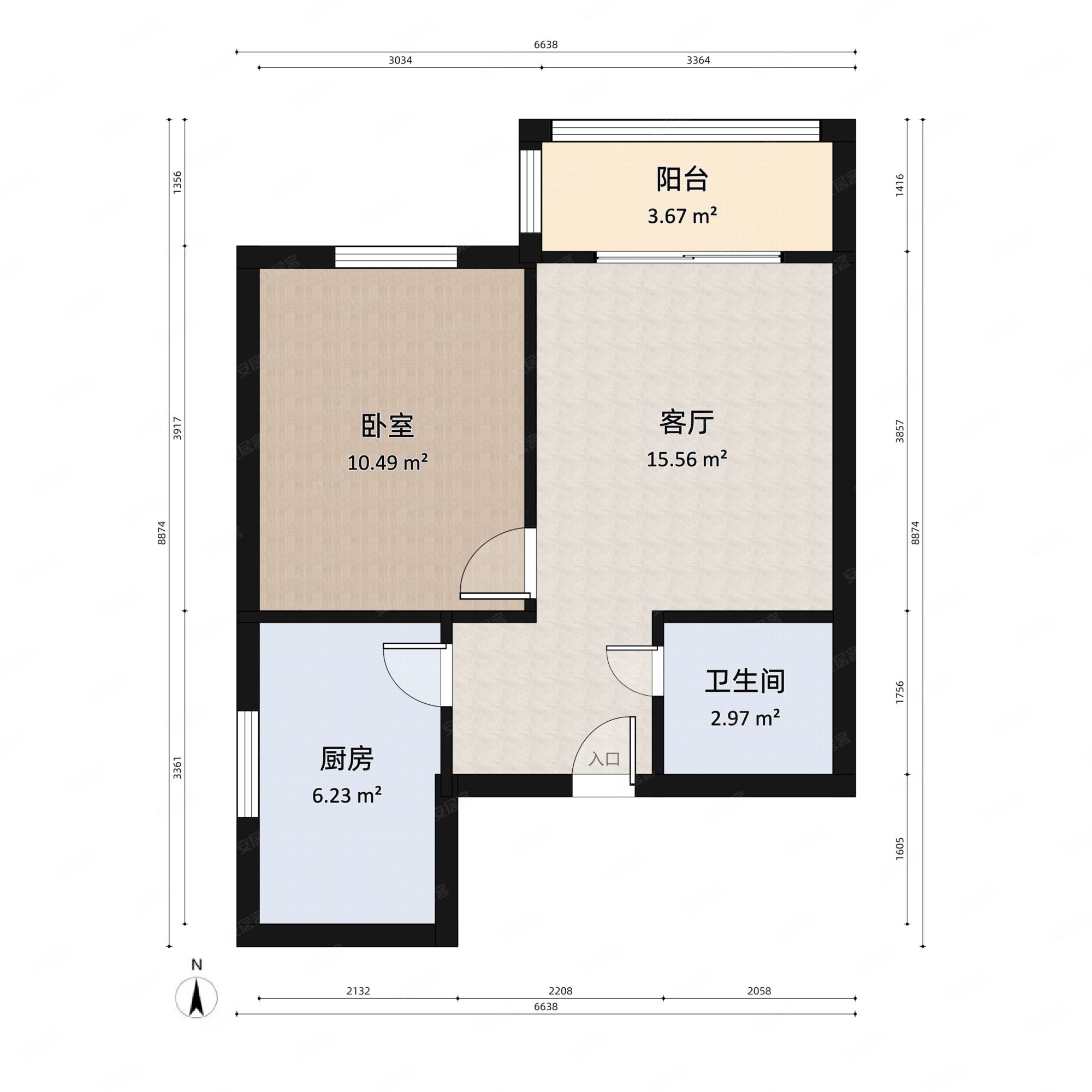 中原万达阳光花苑一室一厅拎包入住