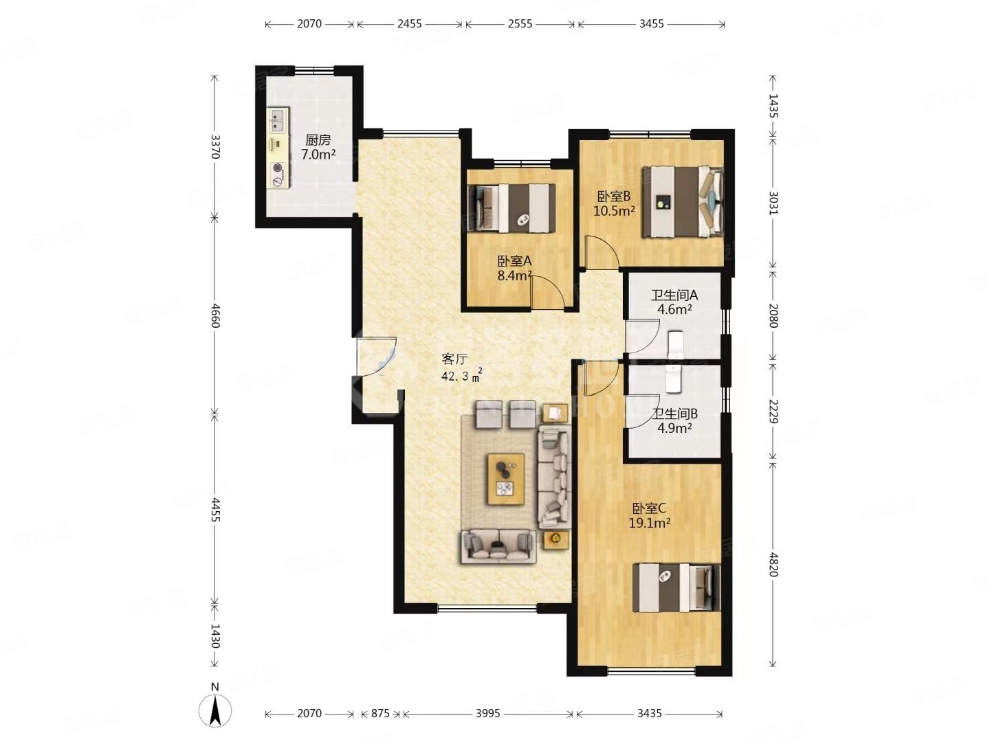 金泰丽湾3室2厅2卫132㎡南北176万