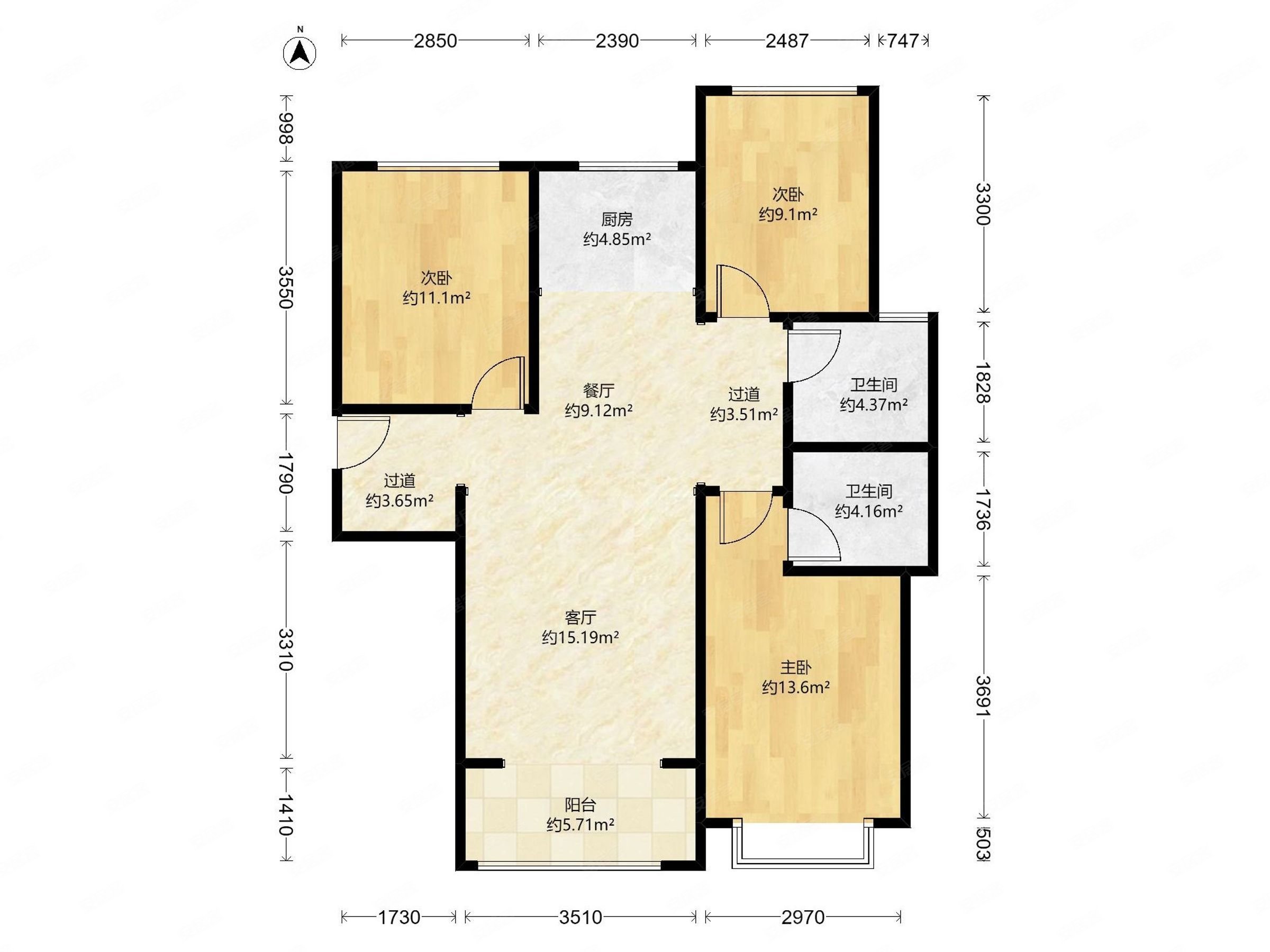 铂宫时代3室2厅2卫125㎡南北130万