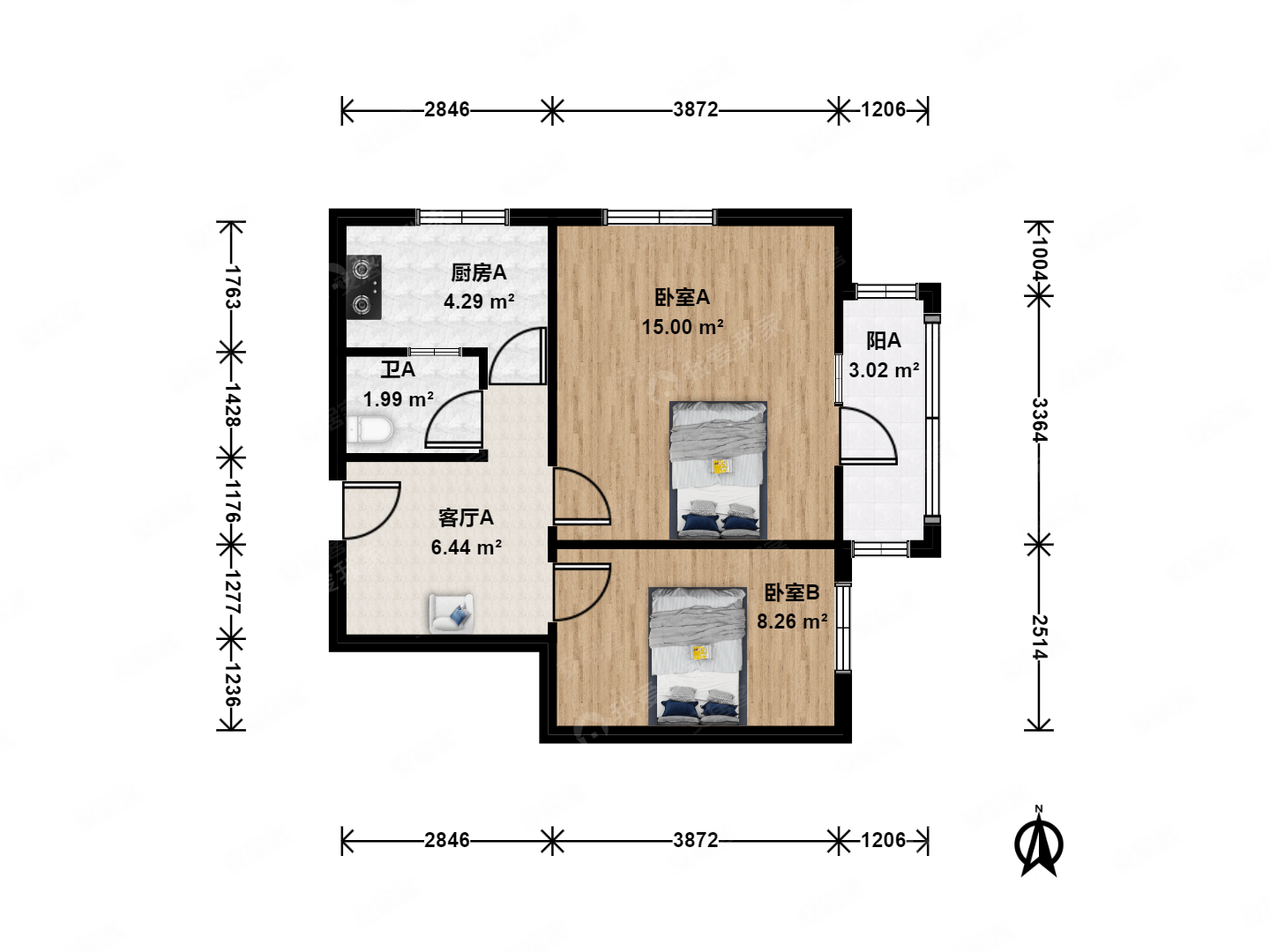 裕中东里2室1厅1卫52.2㎡东北650万