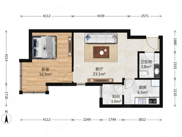 浩运园1室1厅1卫65.56㎡西南450万