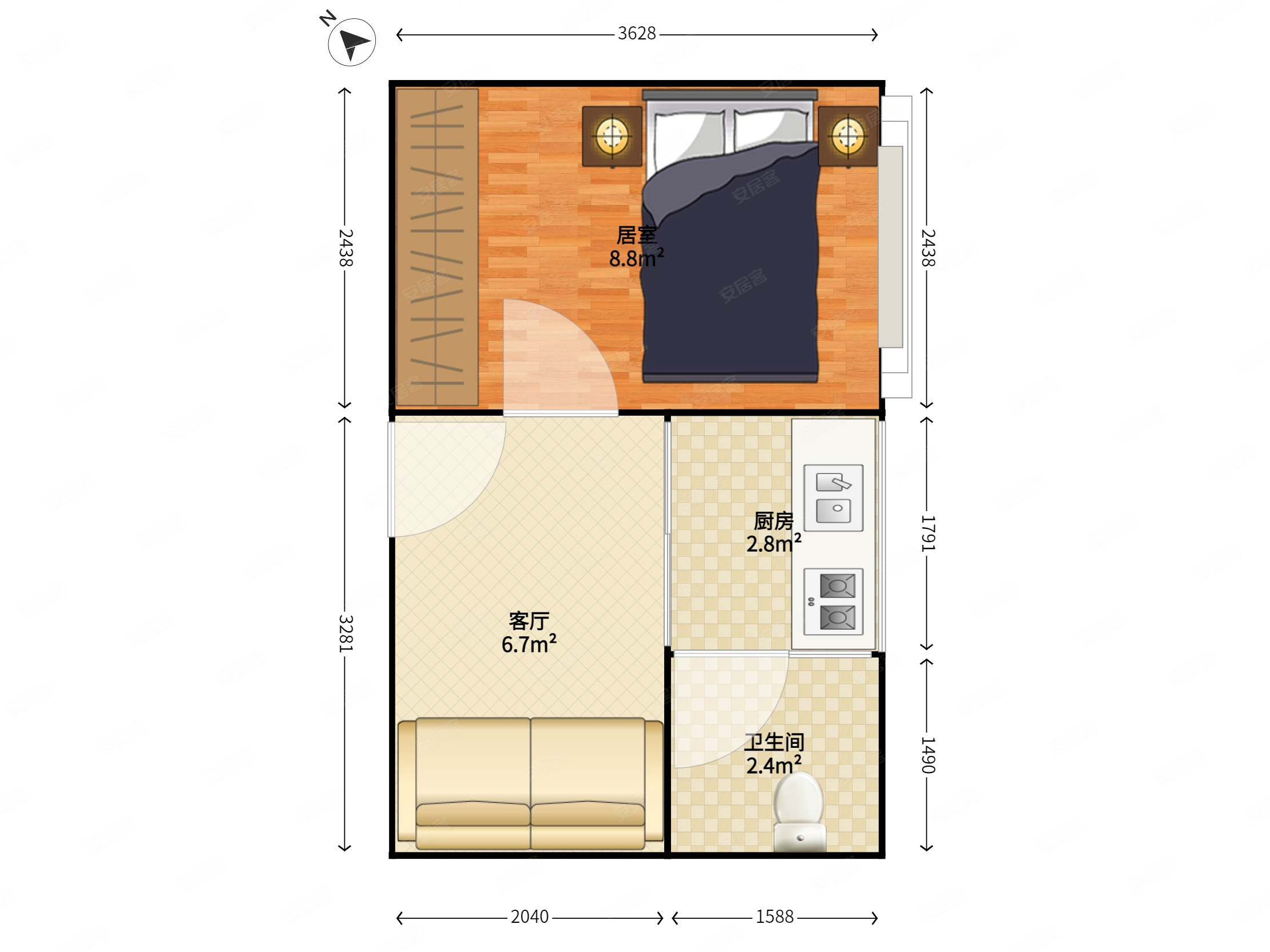 翰岭院新出1房高楼层朝南2字头上车