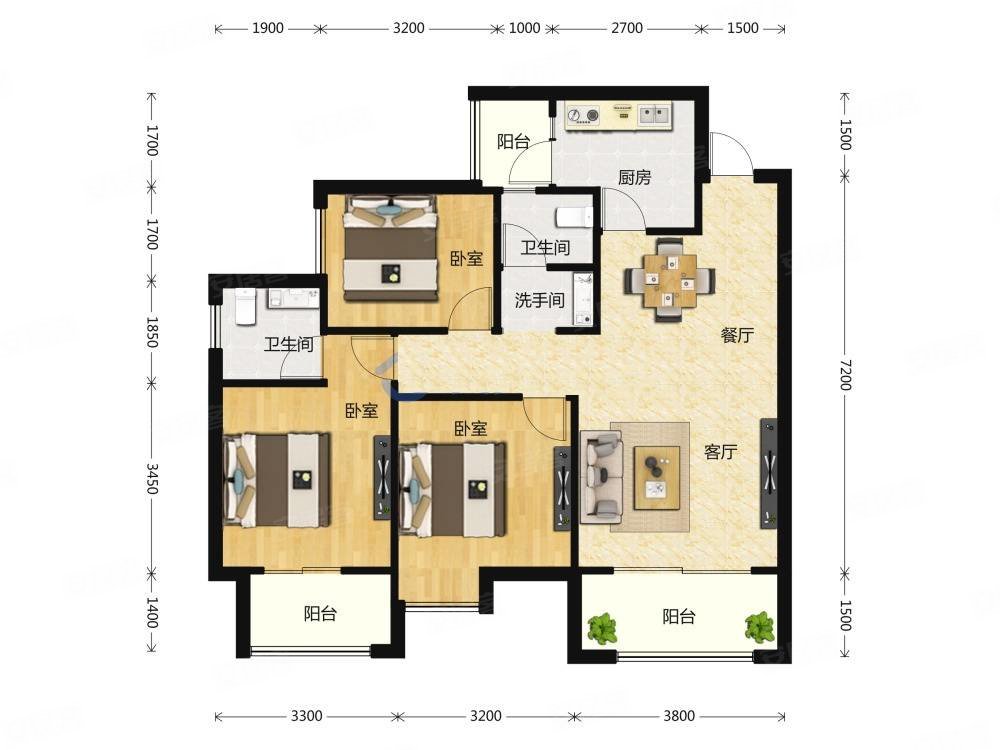 兴唐中心城3室2厅2卫97.15㎡南北116万