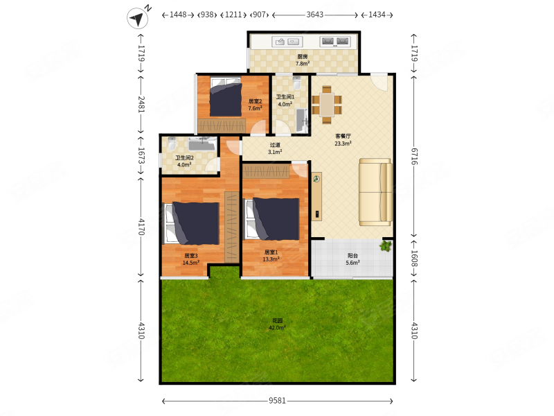 天福华府 房龄新 小三居 双卫生间 南北通透 临地铁