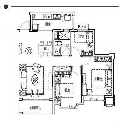 洋房共7层恒大悦澜庭三室两厅一卫南厅通透