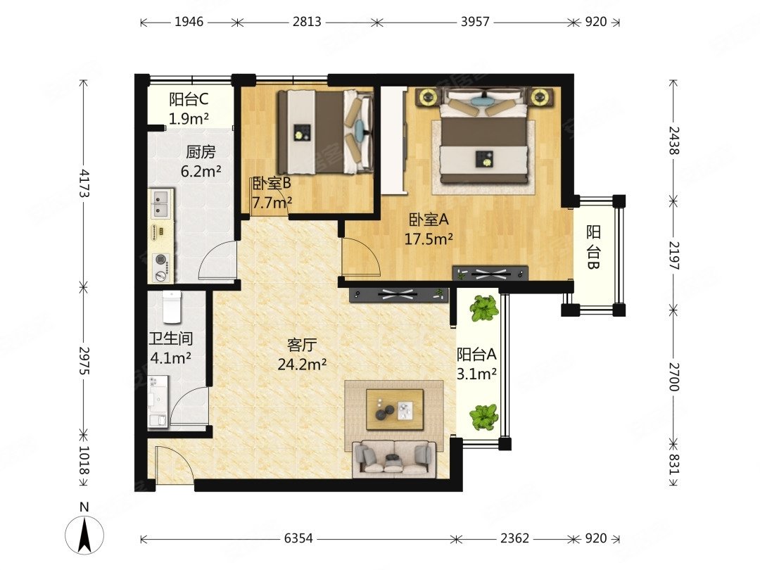 上上城第三季2室1厅1卫87.35㎡东110万