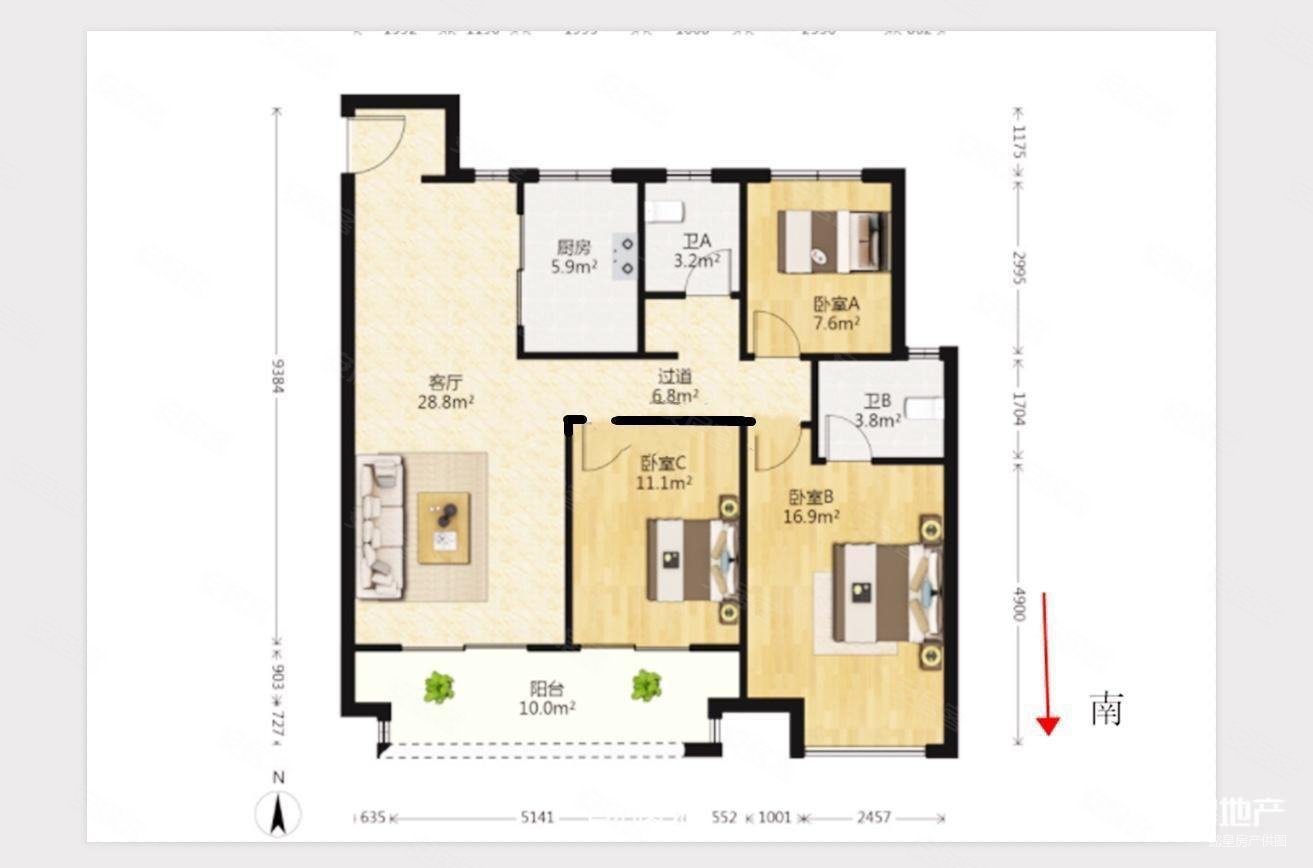 金科绿都天宸3室2厅2卫128㎡南北149万