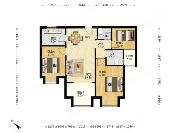 建发央著(一期)3室2厅2卫94.54㎡东南399万