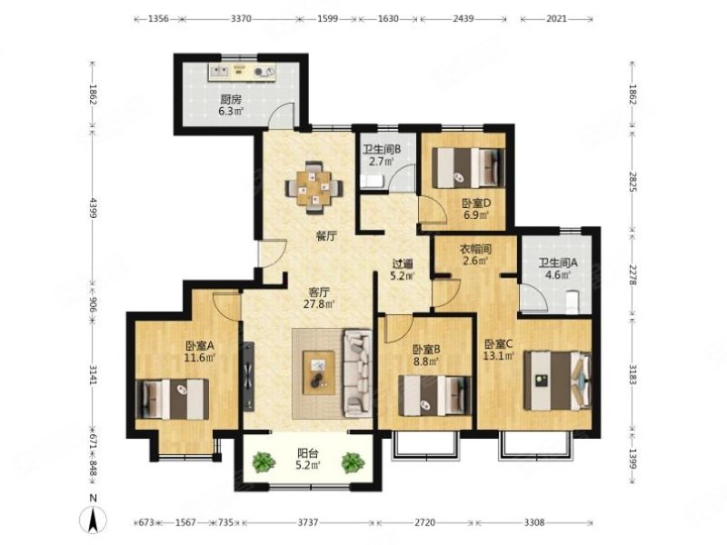 中建锦绣首府锦绣宸园4室2厅1卫136.4㎡南北143万