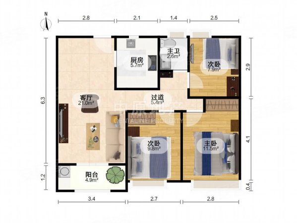 保利星海屿筑(北区)3室2厅1卫91.16㎡南376万