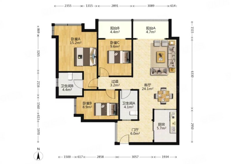 北欧知识城中欧住宅(二期)3室2厅2卫102㎡东南110万