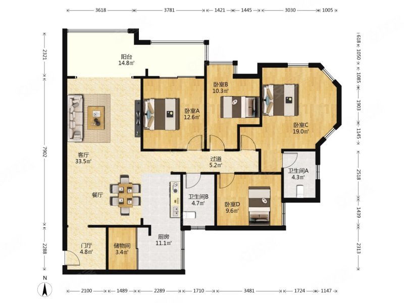 中德英伦城邦(k区)4室2厅2卫120.96㎡东南370万