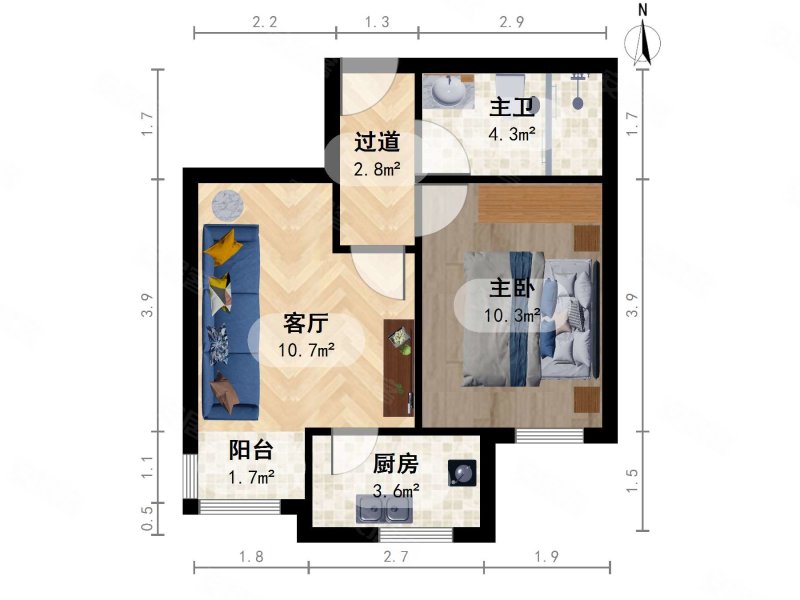 五福玲珑居1室1厅1卫51.39㎡南335万