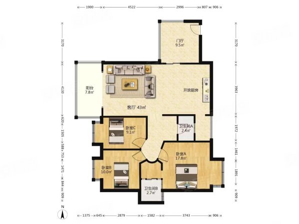 锦都三期3室2厅2卫118㎡南北380万