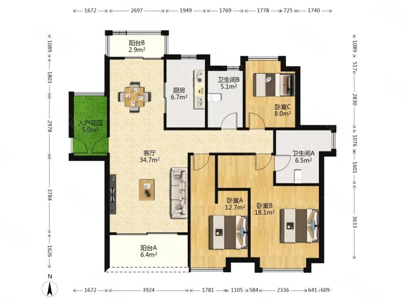 越秀岭南山畔3室2厅2卫135㎡南北538万