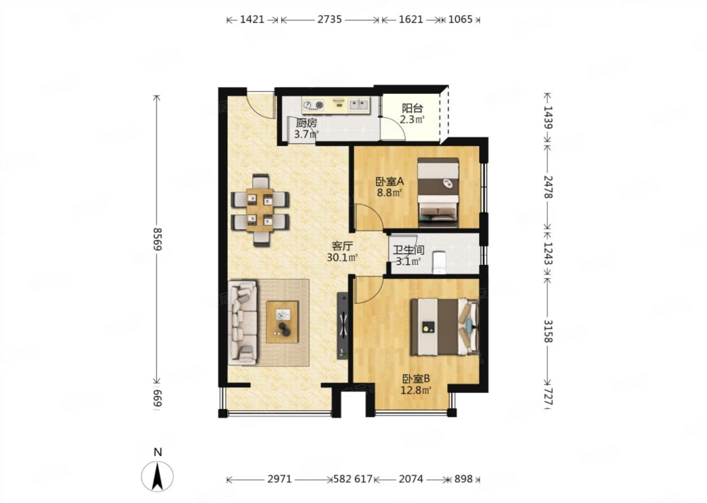 天涯石本部红星国际2室1厅南